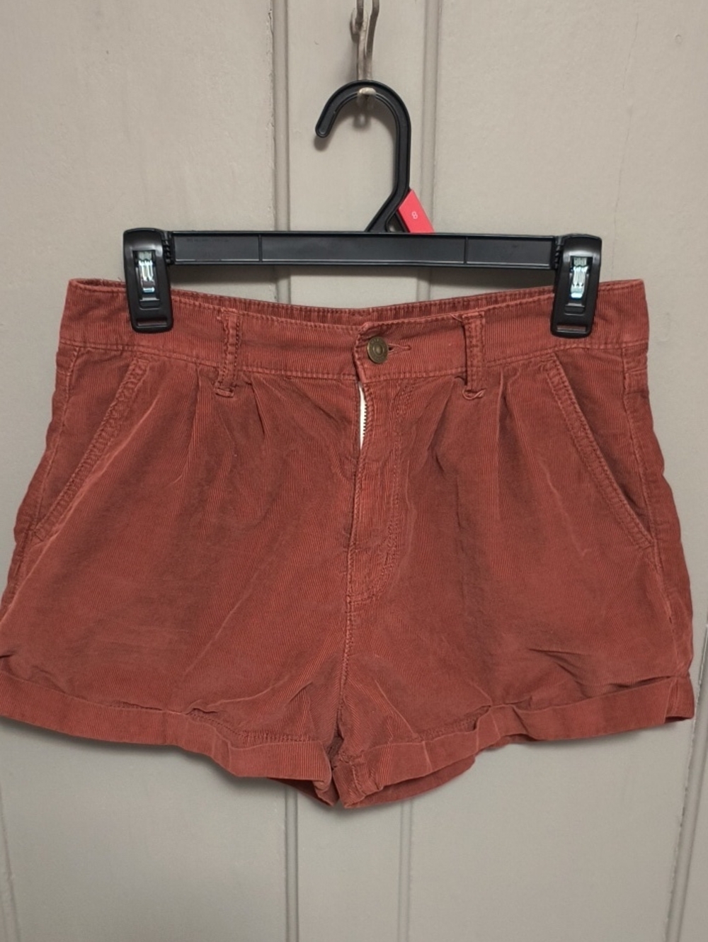 American Eagle Outfitters High-Rise Corduroy Shorts in Rust Orange